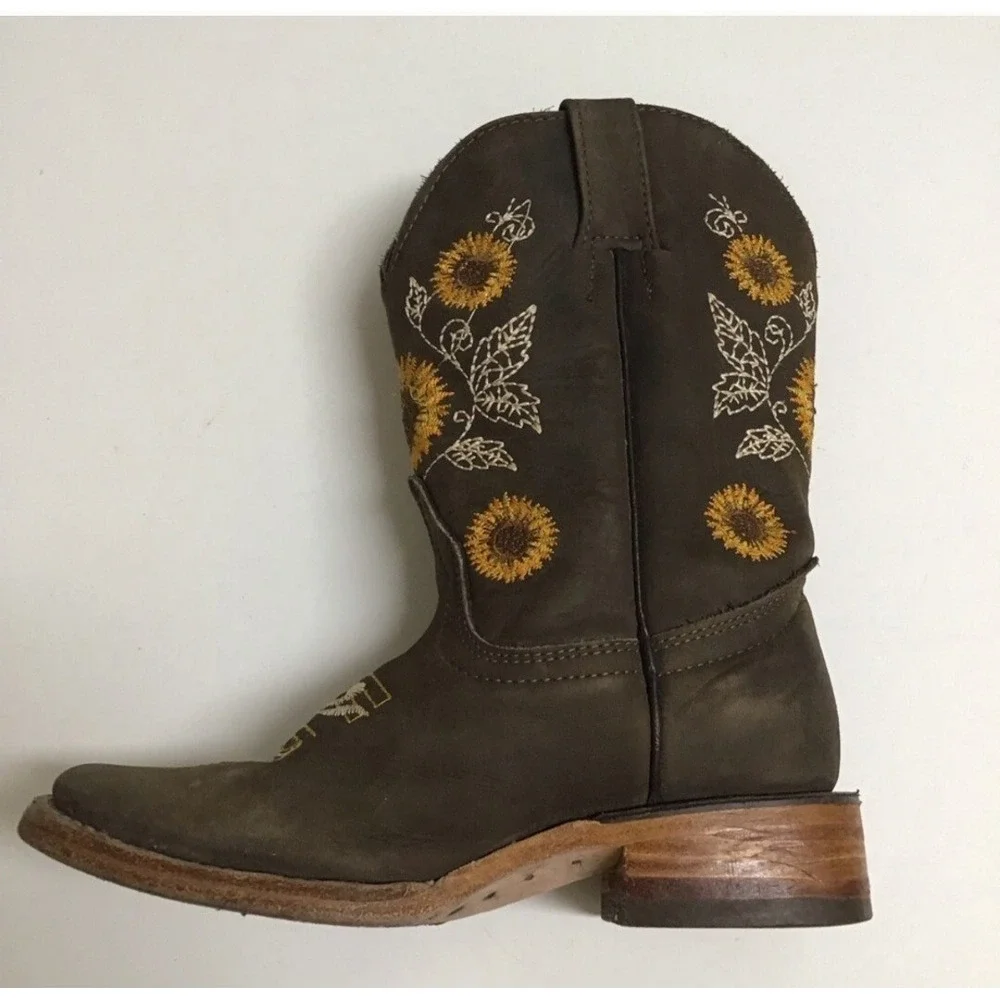 Cowboy Boots Fall Brown Leather Kid Western Size 13 Sunflower Equestrian Girls